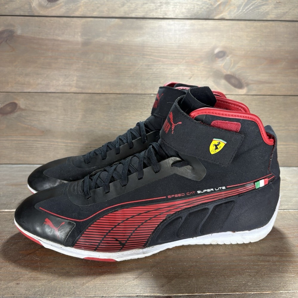 puma speed cat super lite mens size 9.5 racing shoes black red driving sneakers
